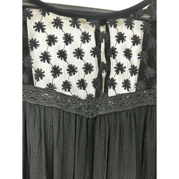 Fashion Fuse Womens Sz L Black Top Sheer Open Back Flare Sleeve Lace Blouse H2 - Picture 8 of 12
